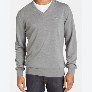 LACOSTE Sz 3 100% Cotton  V-Neck Classic Fit Elevated Basic Pullover Sweater